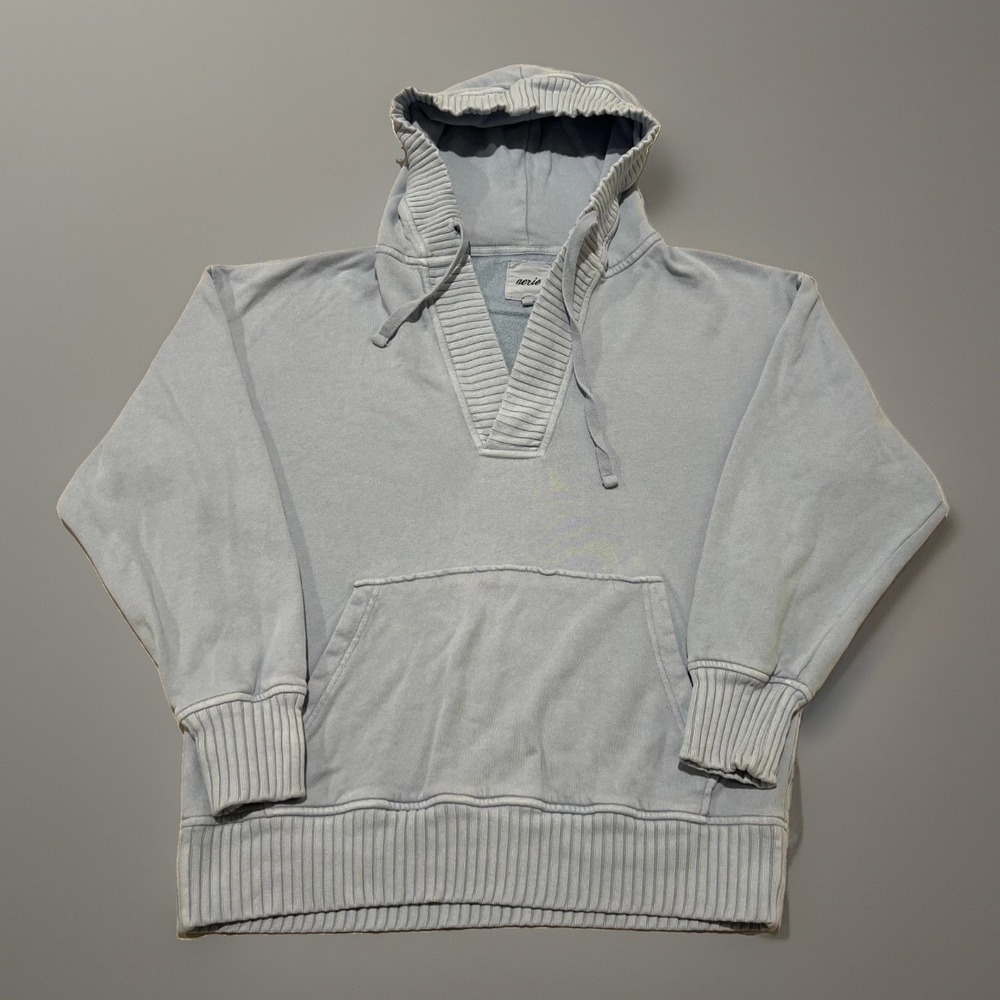 Aerie Womens Light Blue Comfy Open Neck Cozy Down-To-Earth Oversized Hoodie XS